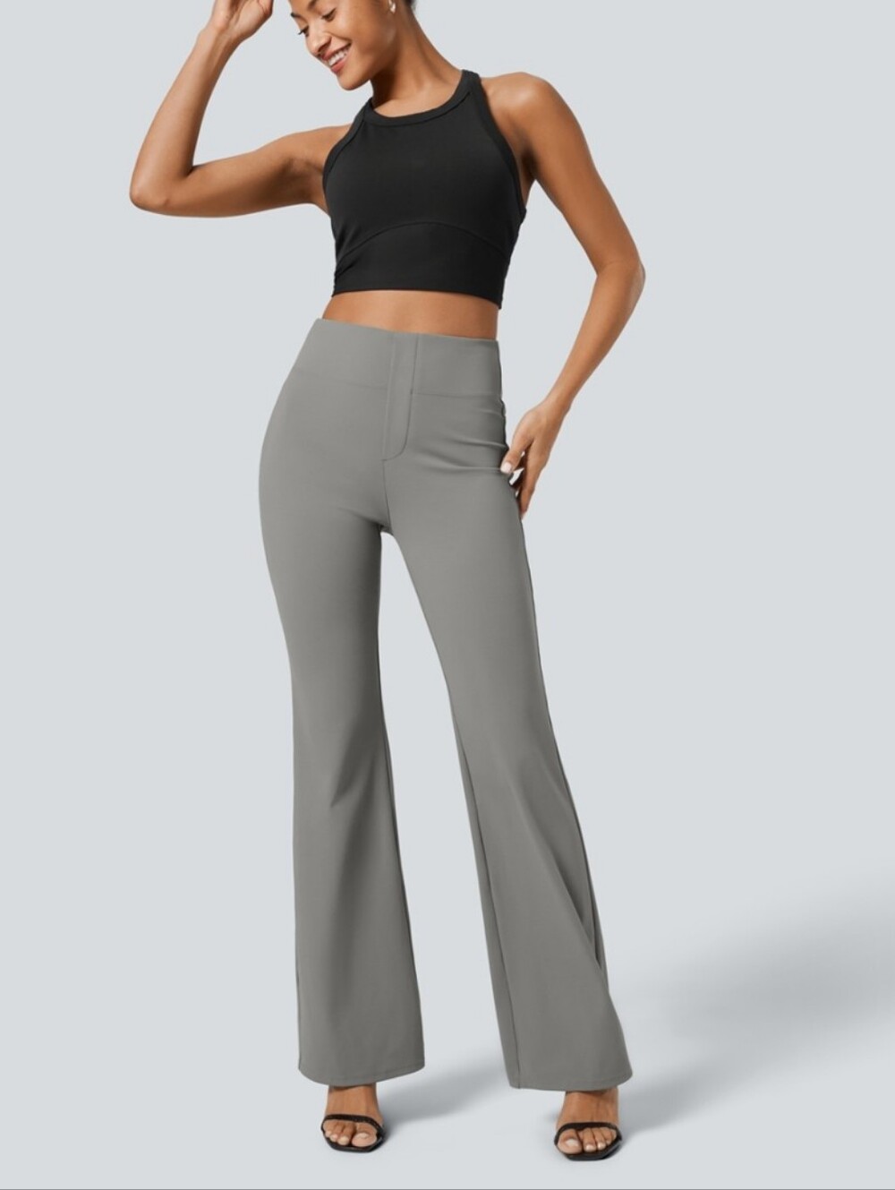 Halara Flex High Waisted Back Side Pocket Slight Flare Pants Putty Gray SMALL